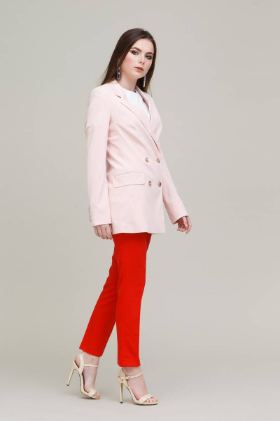 Жакет двубортный с прорезными карманами и клеткой Domna 8418 пудра - фото 5