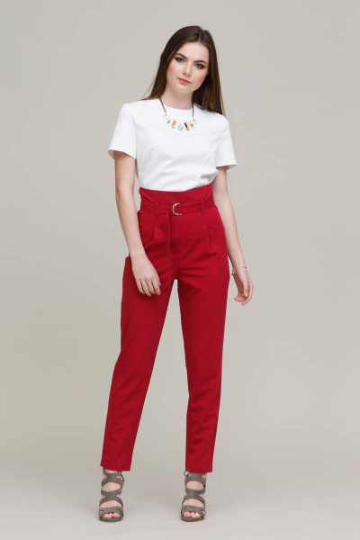 Брюки с высокой талией и бантовой лентой для делового образа Domna 12078(170) малиновый - фото 2