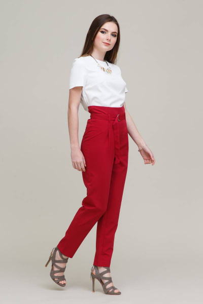 Брюки с высокой талией и бантовой лентой для делового образа Domna 12078(170) малиновый - фото 1