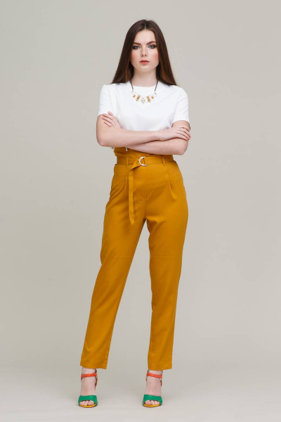 Брюки с высокой талией и имитацией карманов для повседневного стиля Domna 12079(164) шафрановый - фото 3