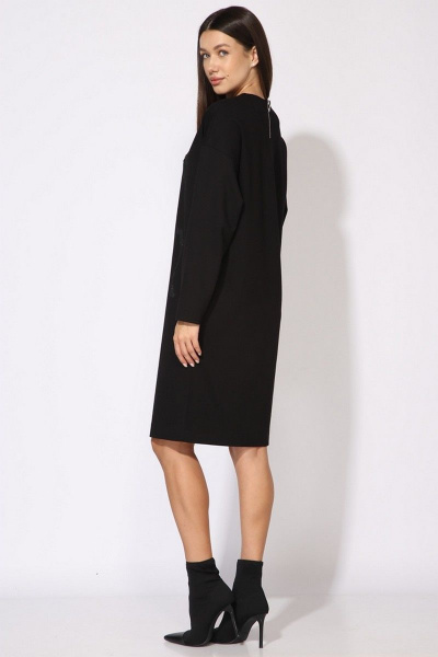 Платье демисезонное из трикотажа с печатью и карманами Faufilure C1417-1 черный - фото 3