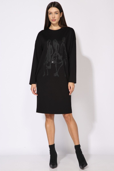 Платье демисезонное из трикотажа с печатью и карманами Faufilure C1417-1 черный - фото 1