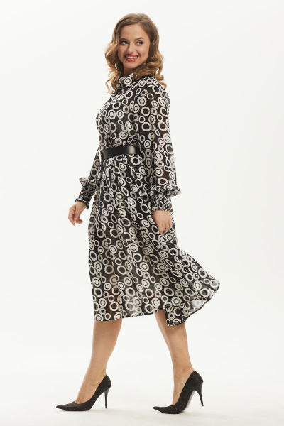 Платье шифоновое миди с воротником и ремнем Condra 4372 черно-белый - фото 5