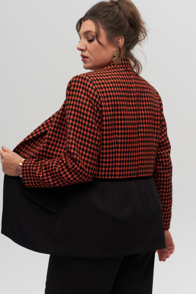 Жакет приталенный до бедра с карманами и бархатной лентой Anelli 1318.1 терракот - фото 4