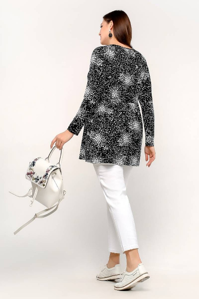 Демисезонная трапециевидная туника из вискозы с разрезами La rouge 9066 черно-белый-(цветы) - фото 4