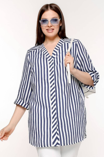 Блуза на кнопках с нагрудными вытачками и разрезами La rouge 6229 полоска - фото 1