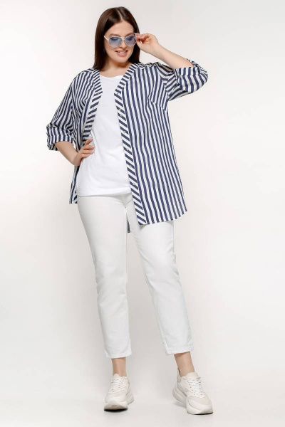 Блуза на кнопках с нагрудными вытачками и разрезами La rouge 6229 полоска - фото 5