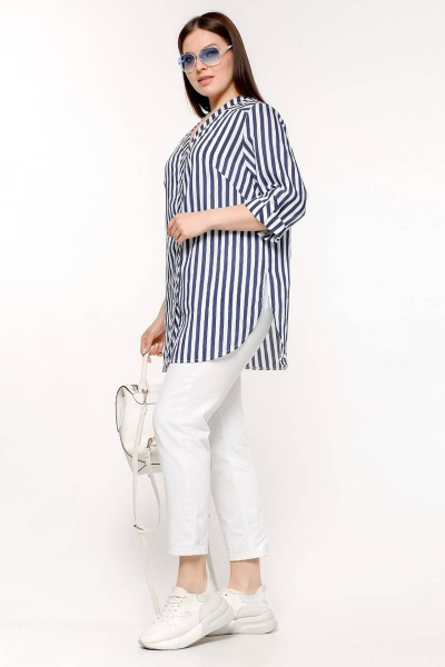 Блуза на кнопках с нагрудными вытачками и разрезами La rouge 6229 полоска - фото 3