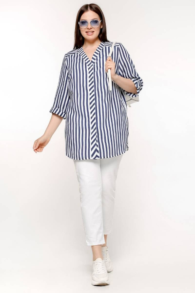 Блуза на кнопках с нагрудными вытачками и разрезами La rouge 6229 полоска - фото 2