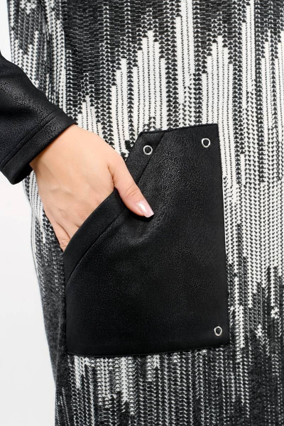 Платье прямое с карманами и комбинированной тканью La rouge 5411 черно-белый-набивной - фото 3