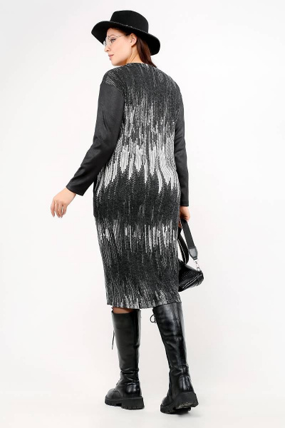 Платье прямое с карманами и комбинированной тканью La rouge 5411 черно-белый-набивной - фото 2