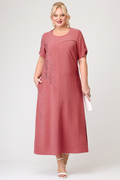 Платье на каждый день А-силуэта с вышивкой, разрезами и карманами Algranda А3877-3 - фото 3