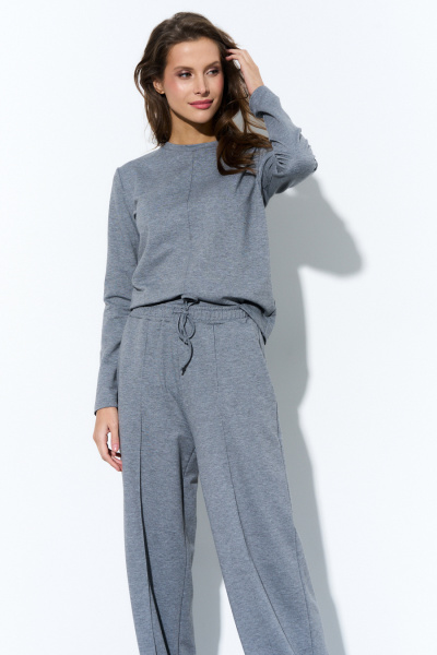 Трикотажный костюм с широкими брюками и джемпером из двухнитки Luitui R4017 серый - фото 2