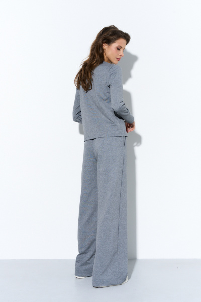 Трикотажный костюм с широкими брюками и джемпером из двухнитки Luitui R4017 серый - фото 4