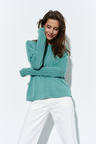 Джемпер из трикотажа свободный летний с круглым вырезом Luitui R5047 бирюзовый - фото 1