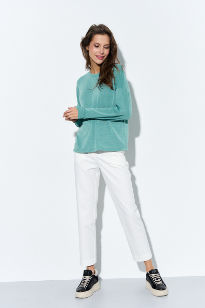 Джемпер из трикотажа свободный летний с круглым вырезом Luitui R5047 бирюзовый - фото 2