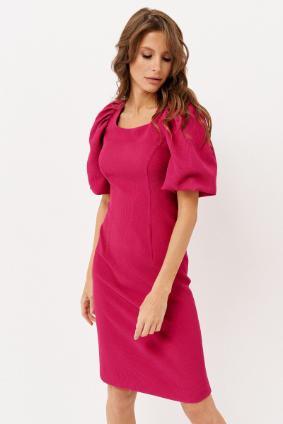 Платье в стиле рубашки из текстиля с пуговицами и манжетами Панда 114180w фуксия - фото 2