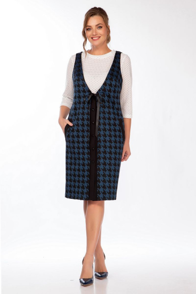 Демисезонный сарафан из трикотажа с карманами Belinga 1208 синий - фото 3
