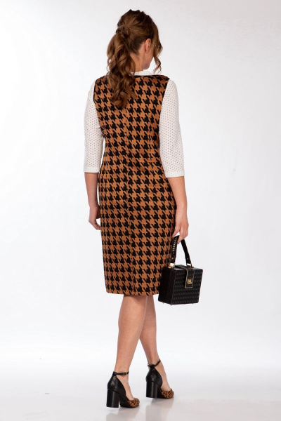 Трикотажный сарафан с воротом и гипюровыми вставками Belinga 1209 рыжий - фото 4