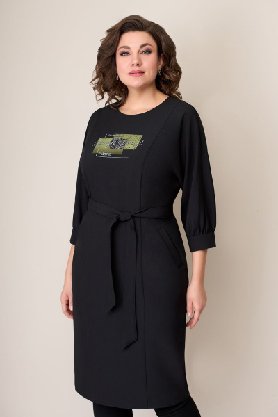 Платье VOLNA 1271 черный/принт-лилово-гочично-желтый - фото 3