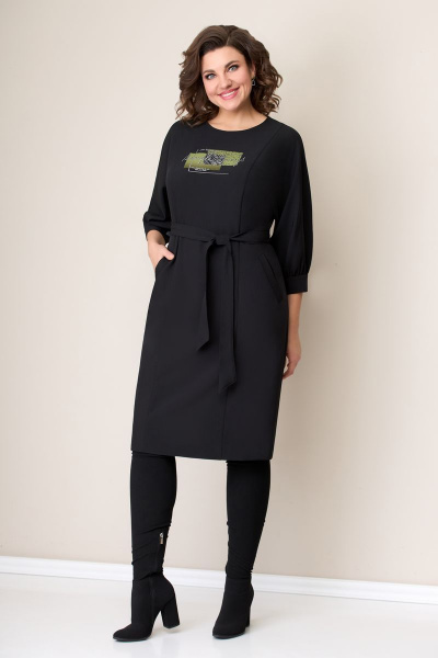 Платье VOLNA 1271 черный/принт-лилово-гочично-желтый - фото 1