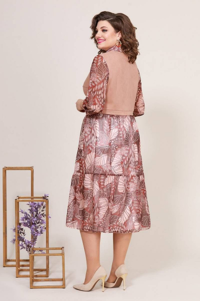 Трикотажное платье с декором и расклешенной юбкой из шифона Mira Fashion 5211-2 - фото 2