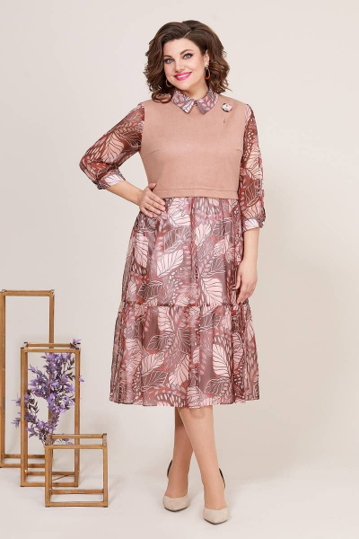 Трикотажное платье с декором и расклешенной юбкой из шифона Mira Fashion 5211-2 - фото 1