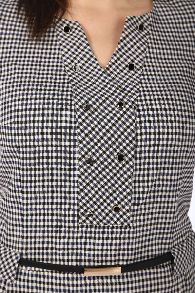 Полуприлегающее платье с V-образным вырезом и поясом Lady Style Classic 751/1 бежевые_тона - фото 3