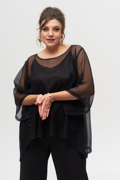 Черный топ из текстиля с V-образным вырезом и нагрудными вытачками Anelli 1087.1 черный - фото 6