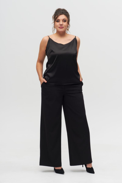 Черный топ из текстиля с V-образным вырезом и нагрудными вытачками Anelli 1087.1 черный - фото 2