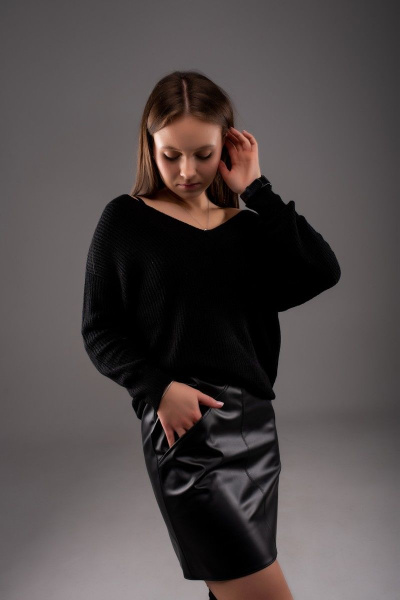 Юбка трапеция из экокожи, демисезон, молодёжный стиль Соджи 569 черный - фото 5