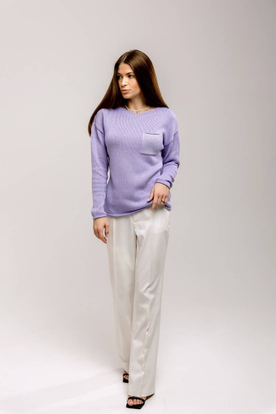 Фиолетовый базовый джемпер из хлопка для легкого стиля Romgil 359ХТЗ сиреневый - фото 5