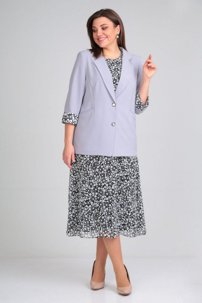 Демисезонный комплект жакет и платье из текстиля Viola Style 5497 серый_-_черно-белый - фото 1