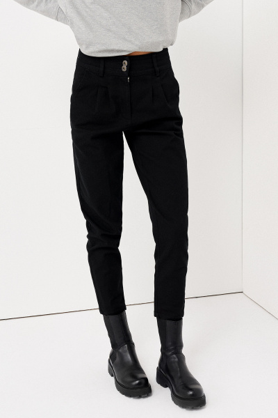 Черные брюки с высокой посадкой из хлопка для casual образов Панда 106060w черный - фото 2