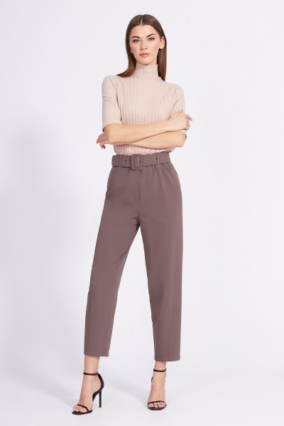 Брюки о-образного силуэта, зауженные к низу из костюмной ткани EOLA 2369 темный_песок - фото 1
