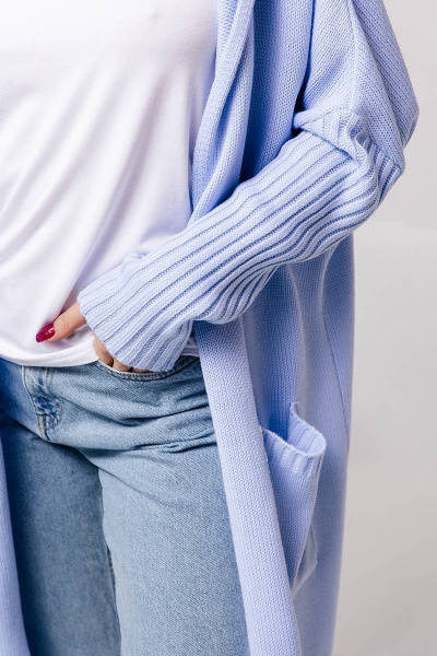 Кардиган с оригинальным принтом, из вязаного трикотажа, голубой Romgil 831ПТЗ небесно-голубой,белый - фото 5