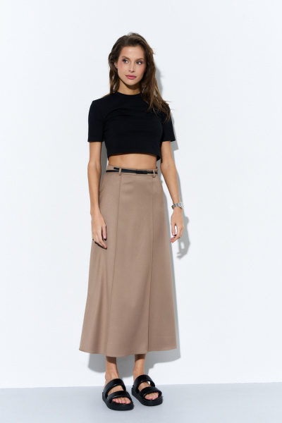 Юбка-трапеция из костюмной ткани с карманами Luitui R2017 бежевый - фото 2