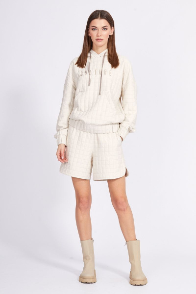 Демисезонные белые шорты на эластичном поясе с разрезами EOLA 2373 молочный - фото 6