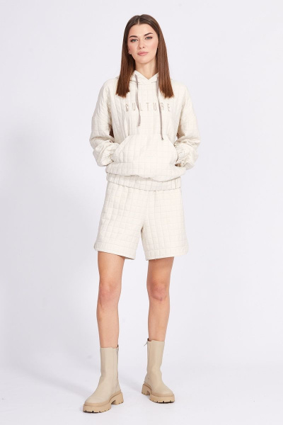 Демисезонные белые шорты на эластичном поясе с разрезами EOLA 2373 молочный - фото 5