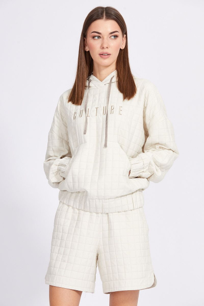 Демисезонные белые шорты на эластичном поясе с разрезами EOLA 2373 молочный - фото 4