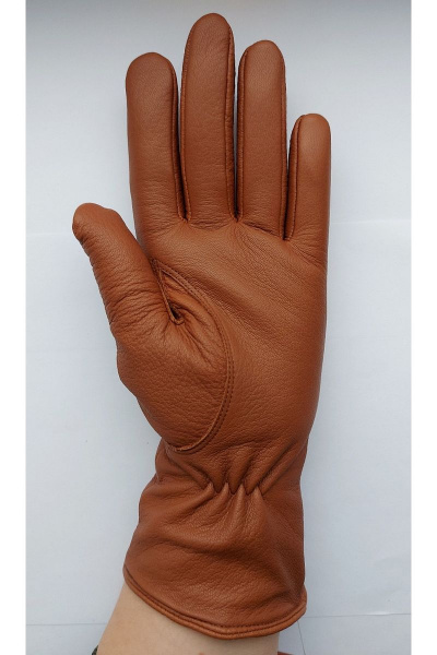 Коричневые кожаные перчатки с шерстяной отделкой на демисезон ACCENT 917 коньяк - фото 3