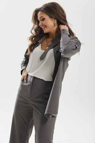 Демисезонный комплект из брюк и рубашки из текстиля MALI 722-124 серый - фото 7