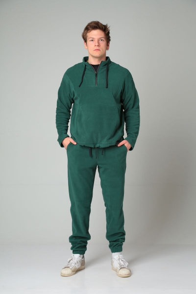 Брюки и джемпер из теплого флиса на каждый день спорт-комплект HIT 0321/1 зеленый - фото 1