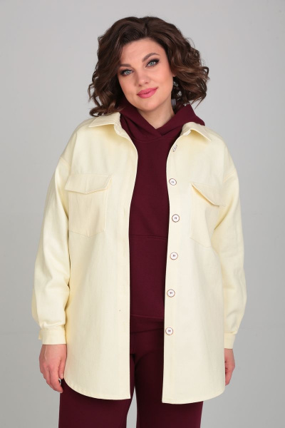 Рубашка из джинсового хлопка с накладными карманами и вышивкой Michel chic 773 нежно-желтый - фото 3