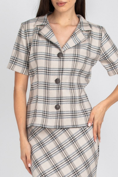 Классический жакет и юбка из текстиля с вытачками Mirolia 1093 бежевая клетка - фото 4