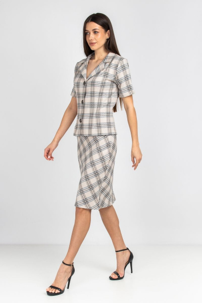 Классический жакет и юбка из текстиля с вытачками Mirolia 1093 бежевая клетка - фото 2