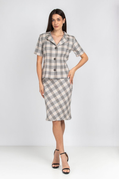 Классический жакет и юбка из текстиля с вытачками Mirolia 1093 бежевая клетка - фото 1