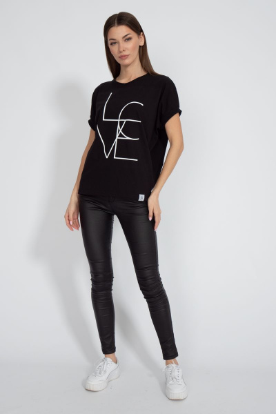 Майка черная из хлопка с цифровым принтом летучая мышь Kivviwear 4072.04 - фото 7