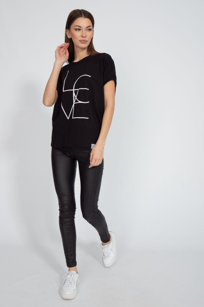 Майка черная из хлопка с цифровым принтом летучая мышь Kivviwear 4072.04 - фото 4