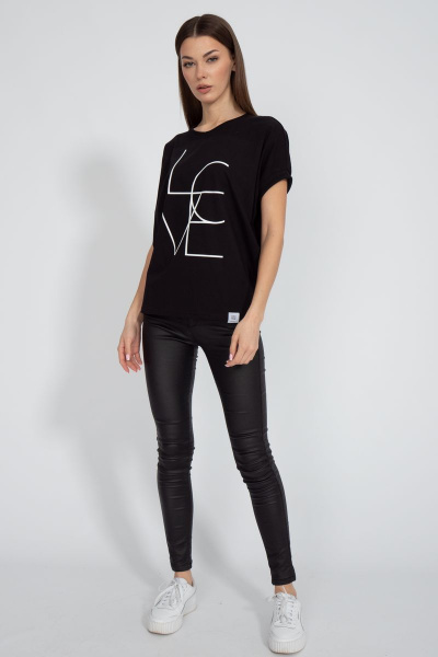 Майка черная из хлопка с цифровым принтом летучая мышь Kivviwear 4072.04 - фото 2